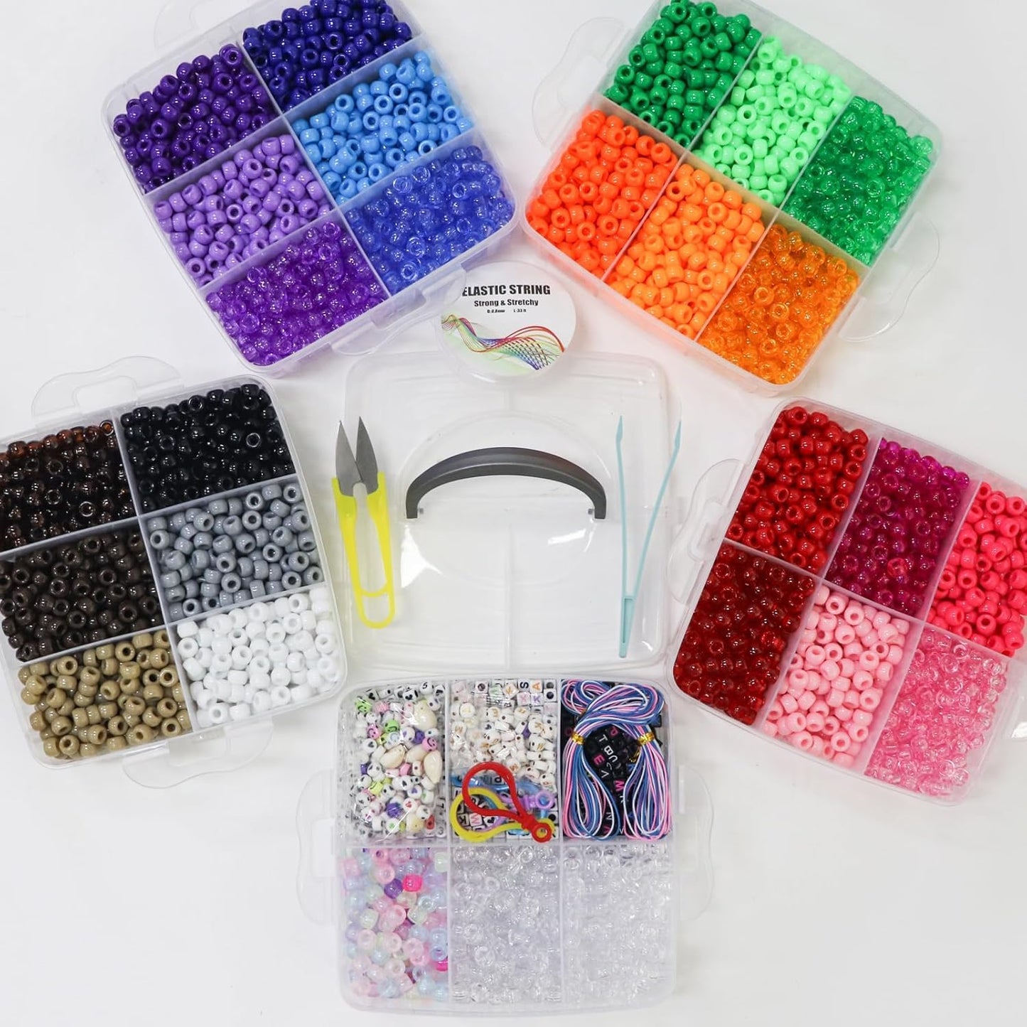 LIS HEGENSA 6300 Pcs DIY Childrens Crafts Beads Friendship Bracelet Kit, Pony Beads Letter Beads and Bracelet Making Kit, Colorful Charms, Used for Custom Necklace Bracelets and Jewelry (6300PCS)