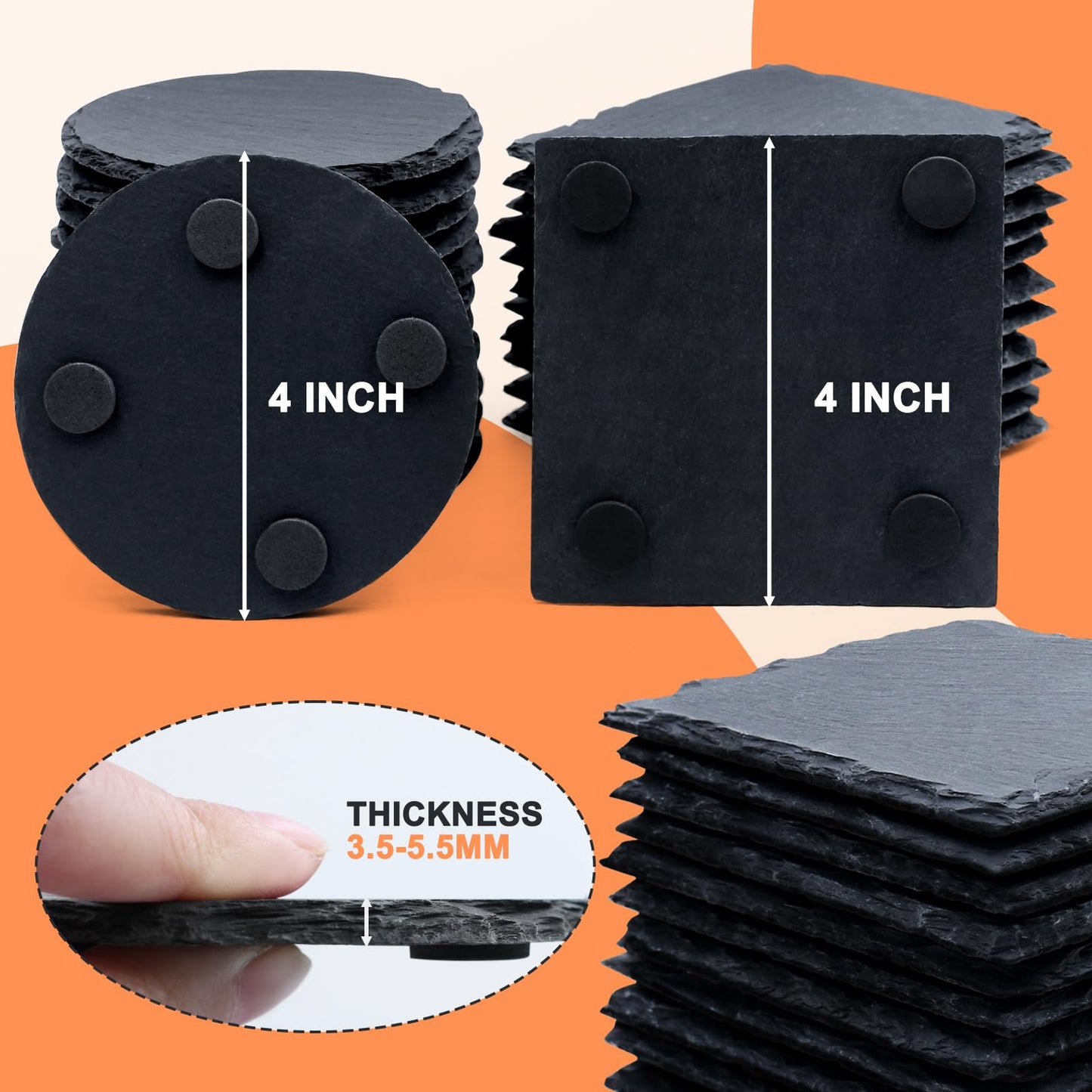72 PCS Slate Drink Coasters, Cymuber 4 Inch Black Coasters Stone Cup Coaster Bulk Set, Laser Engraving Blanks Handmade Coaster for Halloween, Christmas, Home Decor Drink Bar Kitchen Gifts