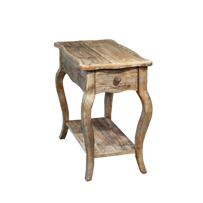 Alaterre Furniture Austerity Living Room Tables – 15 Inch Narrow Chairside Table with Drawer, Shelf, Scalloped Edges, & Curved Legs – Rustic Accent Side Table in Driftwood Finish