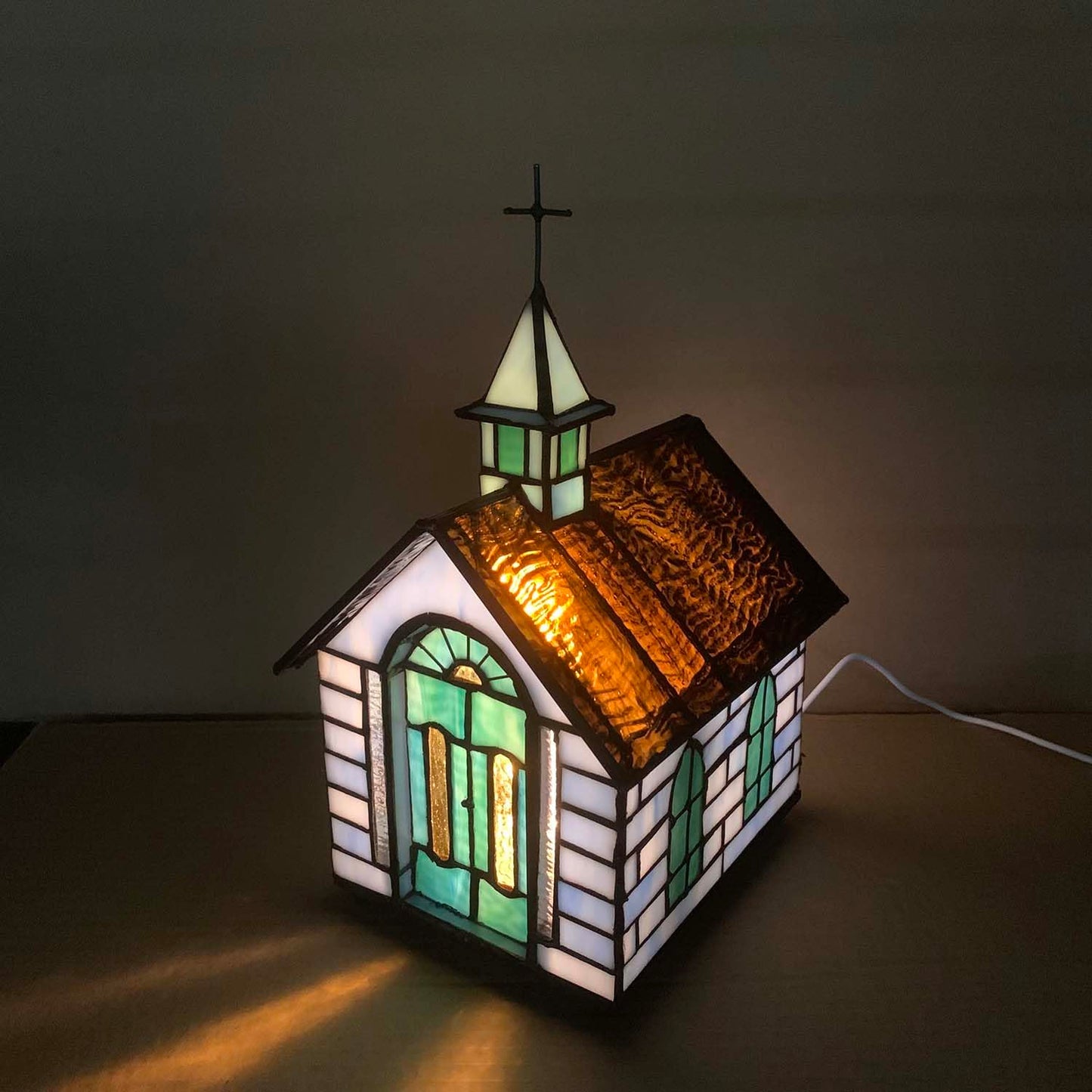 Bieye L12008 Christian Church Tiffany Style Stained Glass Table Lamp (Blue Chruch)