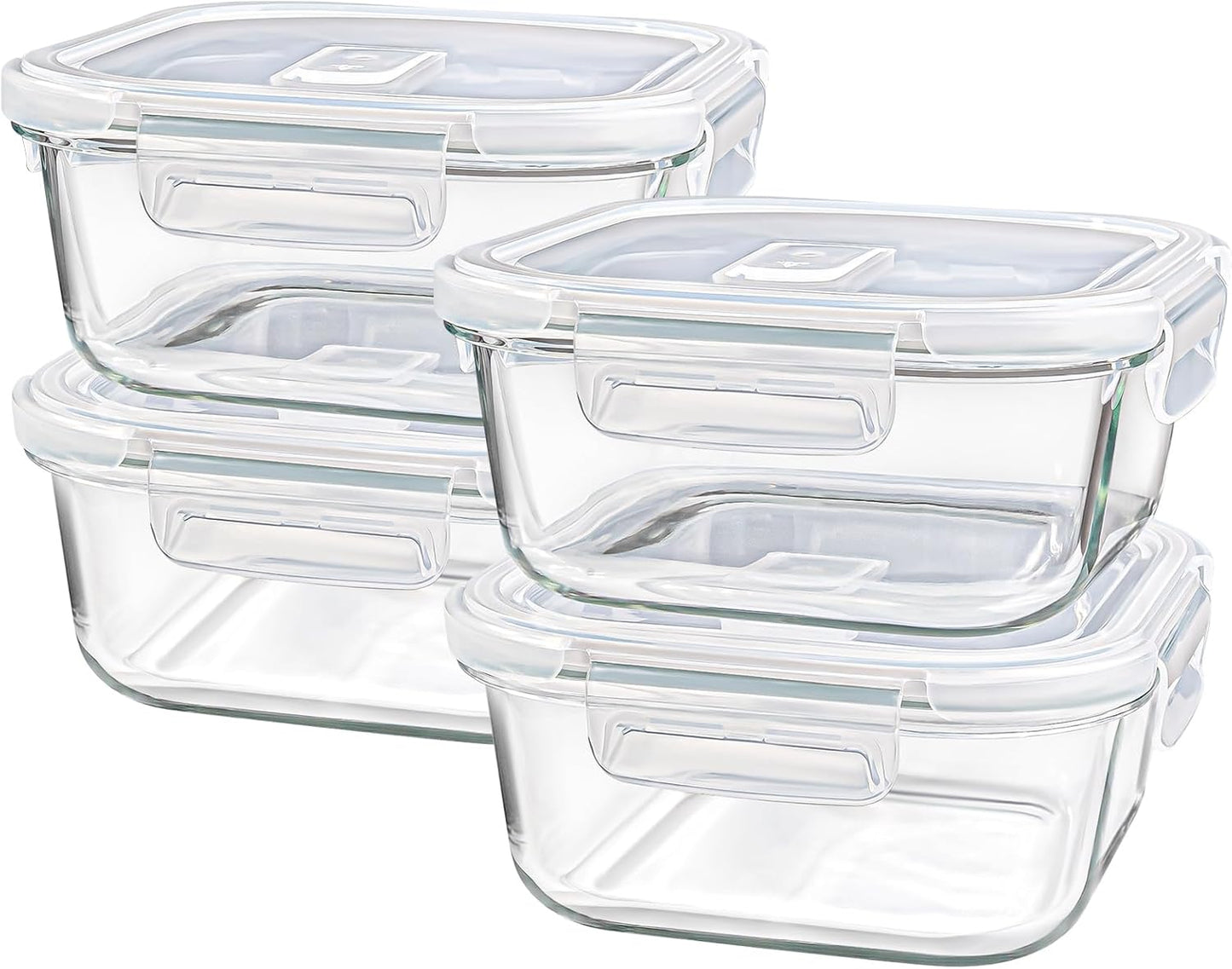 Skiennix Square Glass Containers - 24oz Borosilicate Food Storage Set | Freezer Safe, BPA Free, 4 Pack