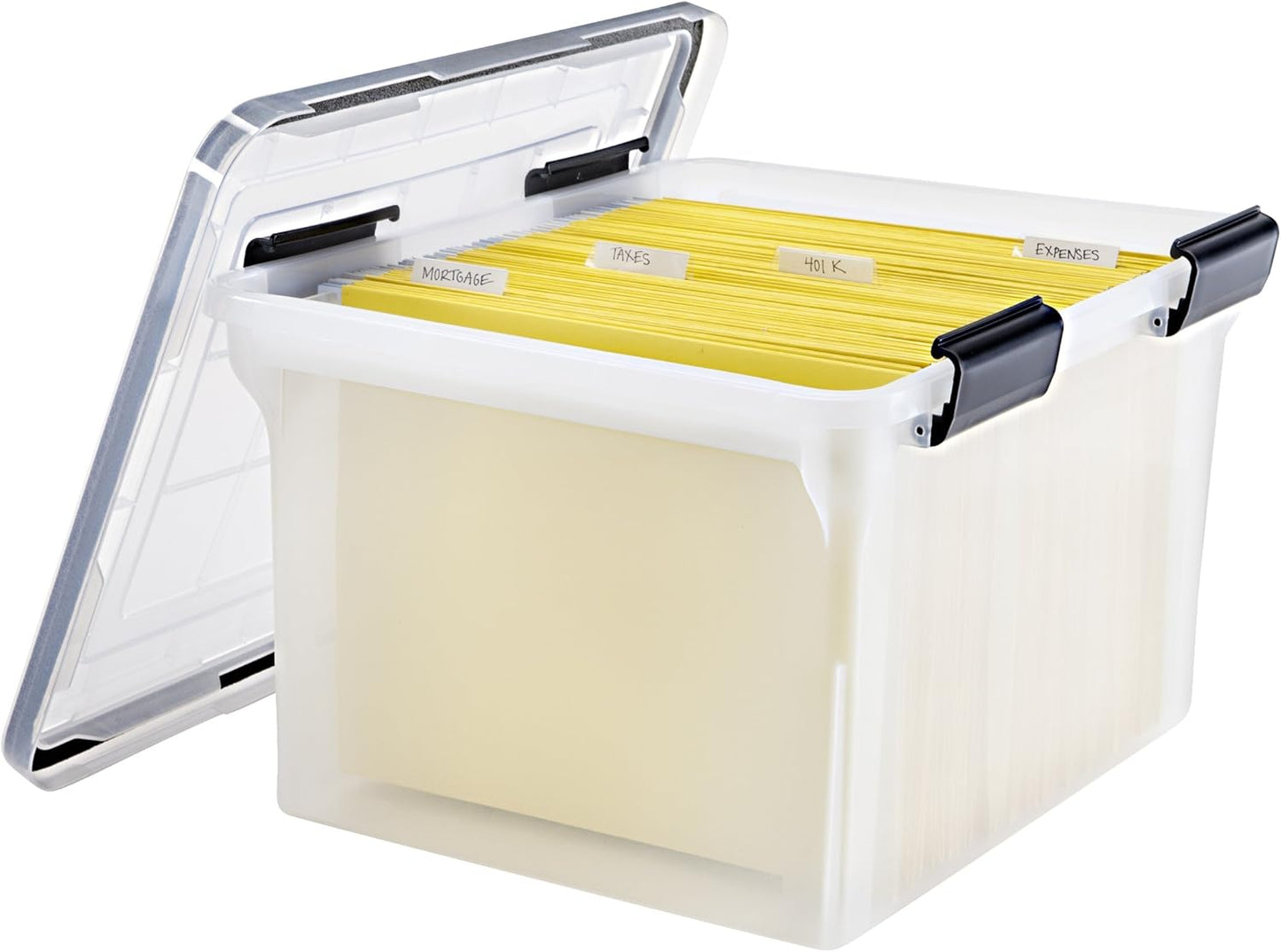 IRIS USA WeatherPro File Box Organizer for Letter/Legal Files, Water Resistant Document Box, Clear 32 Qt.