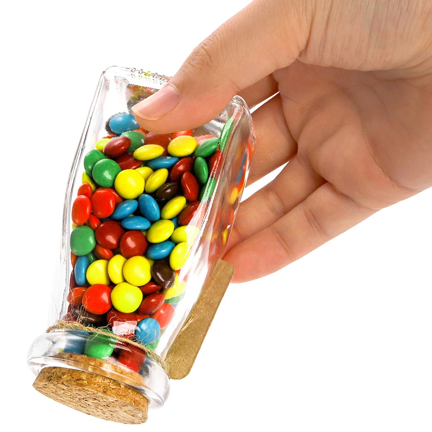 yarlung 30 Pack Glass Favor Jars with Cork Lids, 4 OZ Clear Small Candy Jars Set Square Decorative Bottles for Thanksgiving Gift, Christmas, Baby Shower Wedding Party Favor, Brown Labels and Strings