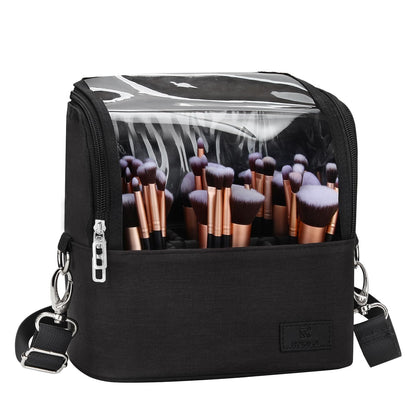Makeup Brush Bag, Makeup Brush Holder Travel Stand-up Makeup Cup Large Makeup Brush Organizer Case Professional Cosmetic Bag Artist Storage Bag with Adjustable Divider (Large, Black)