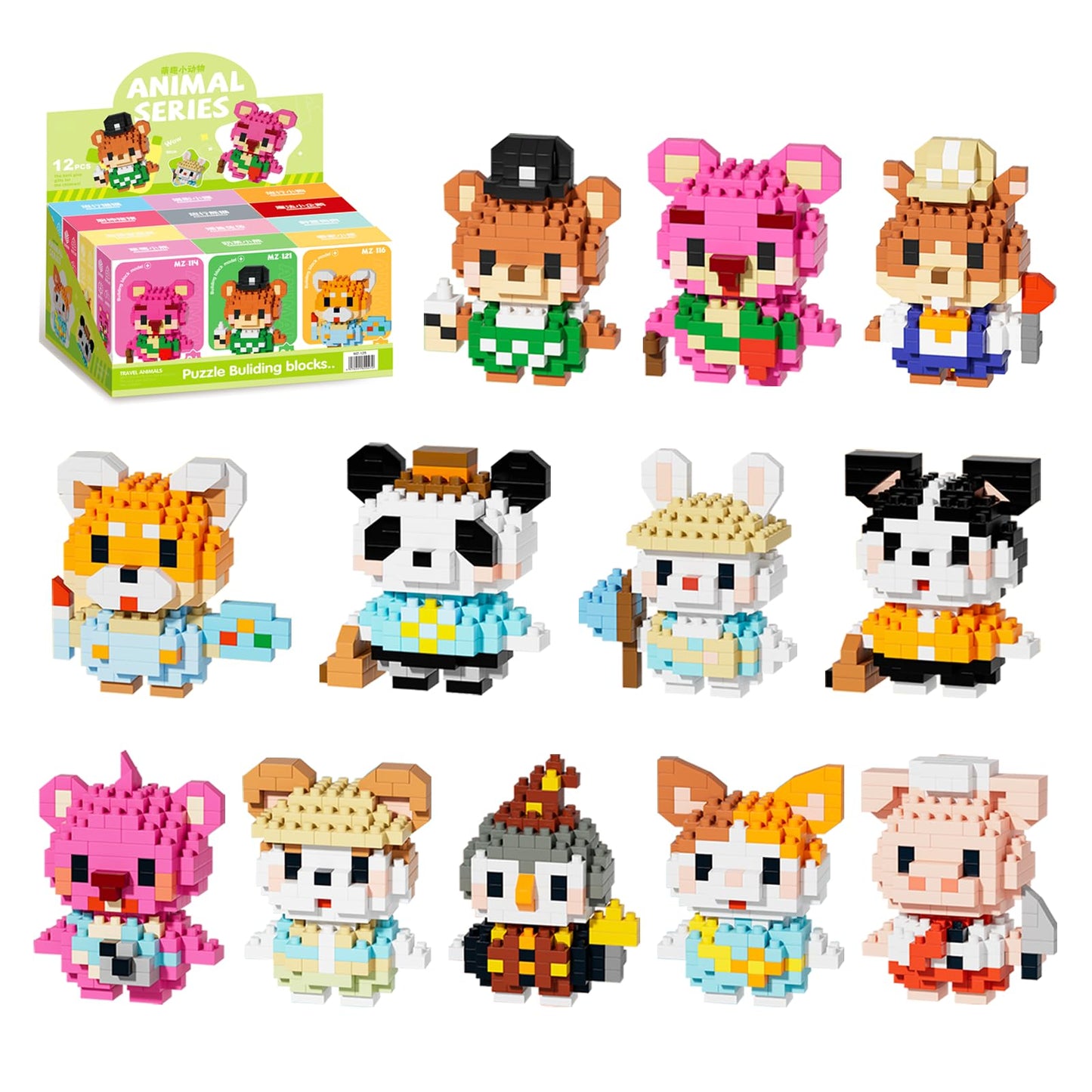 HIGH GODO 12 Pack Animal Party Favors Building Sets, Animals Micro Building Blocks Decor Model Kits, Goodie Bags Stuffers, Classroom Small Prize Toys Gifts for Adults Teens Age 14+