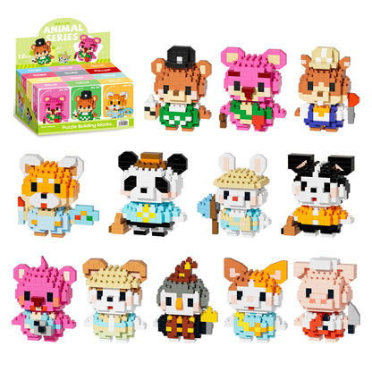 HIGH GODO 12 Pack Animal Party Favors Building Sets, Animals Micro Building Blocks Decor Model Kits, Goodie Bags Stuffers, Classroom Small Prize Toys Gifts for Adults Teens Age 14+