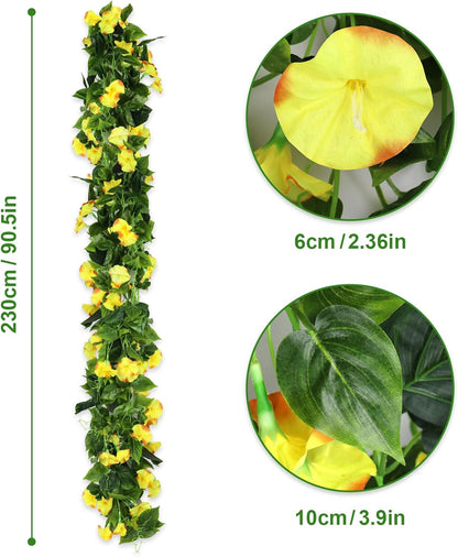 AirSun Artificial Morning Glory Flower Vines, 2pcs 15Feet Silk Garland for Home Garden Decor