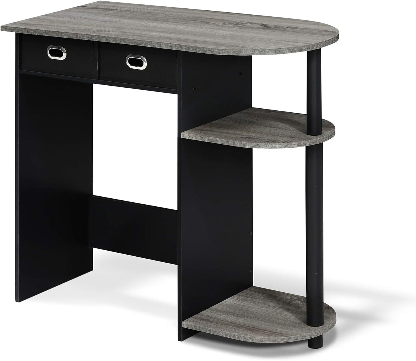 Furinno Go Green Home Laptop Computer Desk/Table with 2 Drawer Bins, French Oak Grey/Black