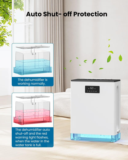 BIZEWO Dehumidifier - Quiet Home Dehumidifier for 980 Sq.Ft | 101 Oz Water Tank, Auto Shut Off & 7 Colors Ambient Light