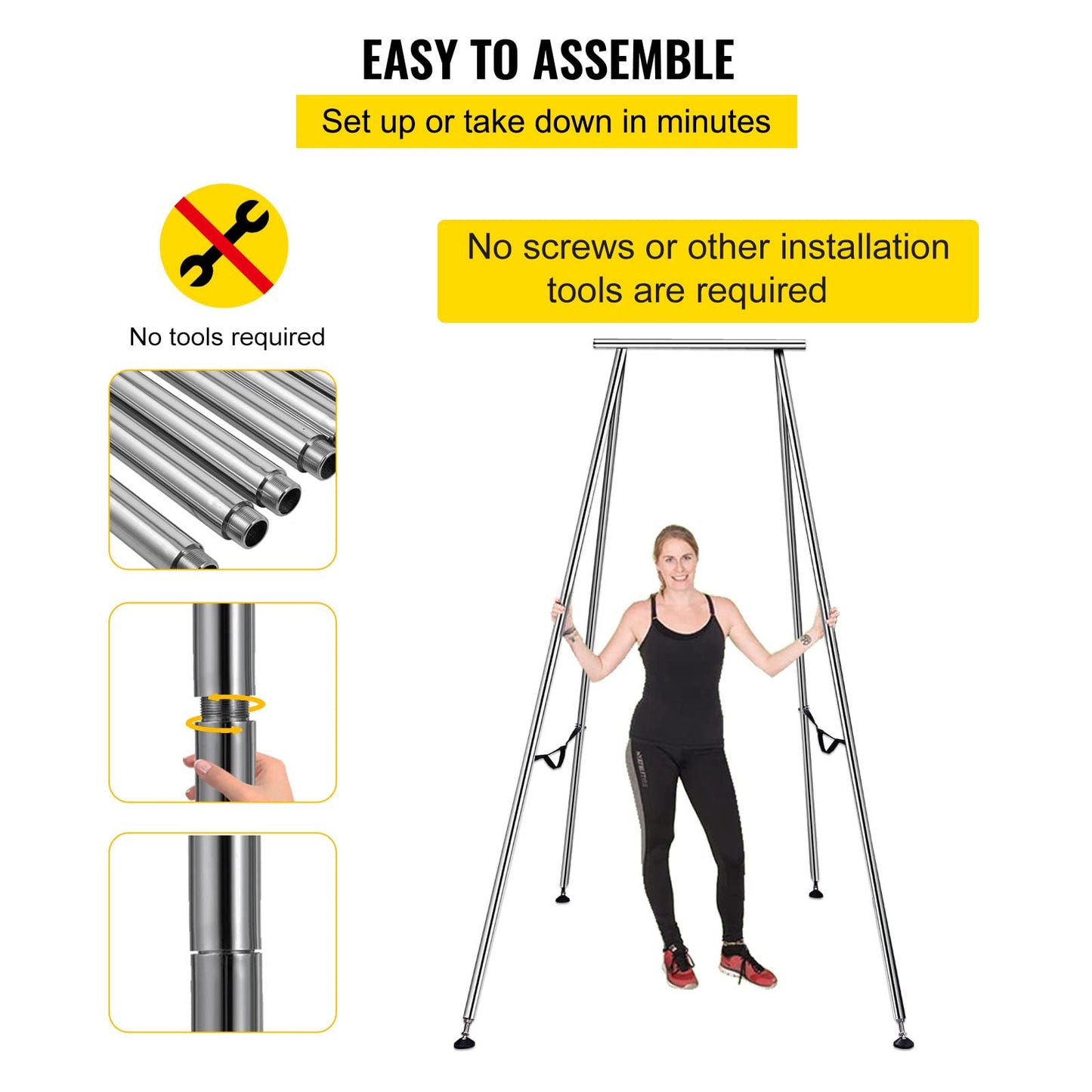 VEVOR Yoga Sling Inversion, 9.6 FT Height Inversion Yoga Swing Stand, Max Capacity 551 LBS Aerial Yoga Frame with 39.4 FT/12 M Yoga Swing Inversion Sling Body Bundle Safety Belts Purple