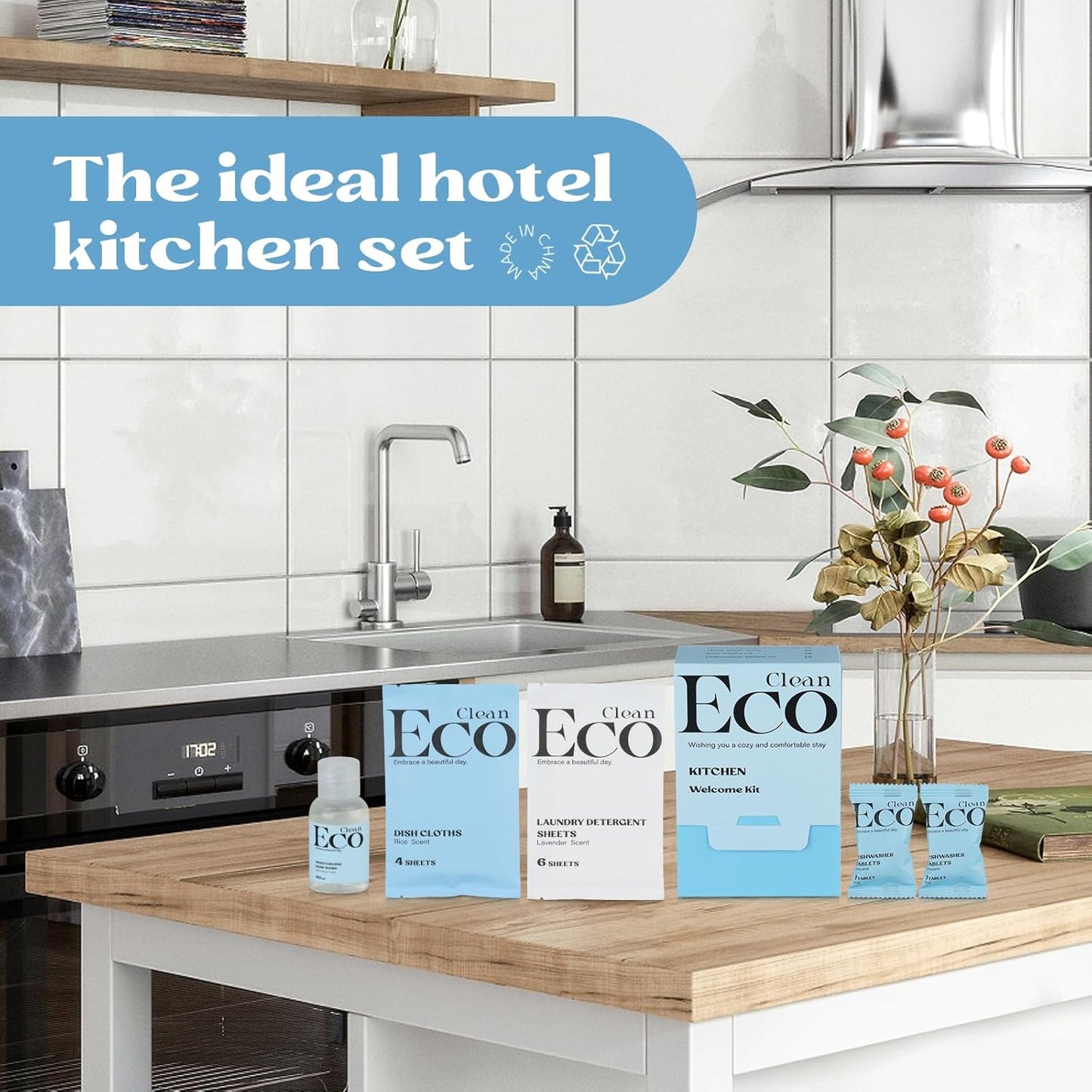 4 2 6 1.4 oz Kitchen Cleaning Welcome Kit, Pcs Pre-load Dish cloth, Dishwashing Blocks, Laundry Detergent Sheets, Hand