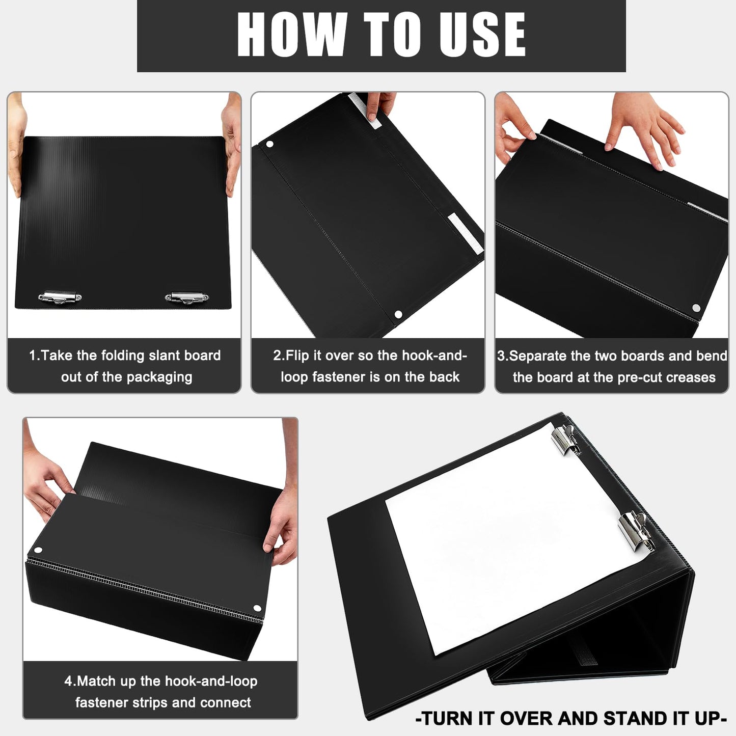 Skyygemm 14 x 12 Inch Folding Slant Board for Writing Kids Black Large Sloped Surface Clipboard to Improve Handwriting Legibility Posture Endurance for Office Classroom Tool(4 Pcs)