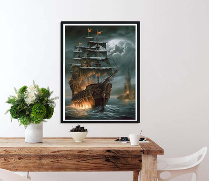 Diymood DIY 5D Diamond Painting Kits for Adults Pirate Ship - Diamond Art Kits for Adults Boat | Full Drill Round | Crystal Mosaic Picture | Beginner | Home Wall Decor | 16x20 inch