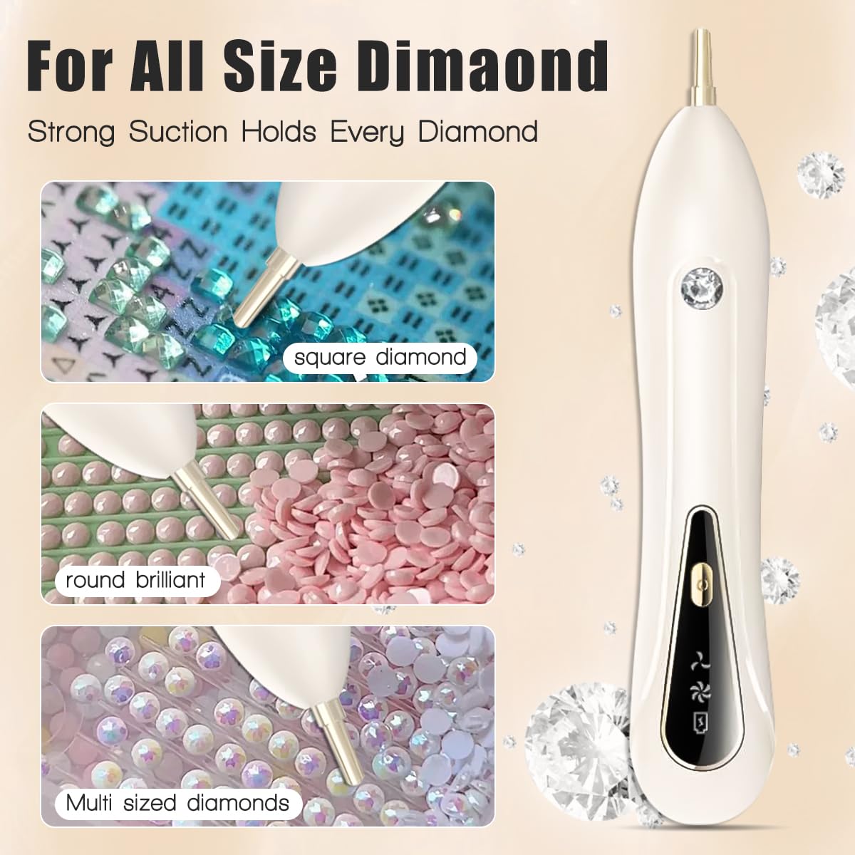 Ohotecy Electric Diamond Painting Pen with Adjustable Suction, Cordless Rechargeable Vacuum Rhinestone & Crystal Picker Tool for Round, Square & AB Drills, Low Noise Pro Diamond Art Accessories