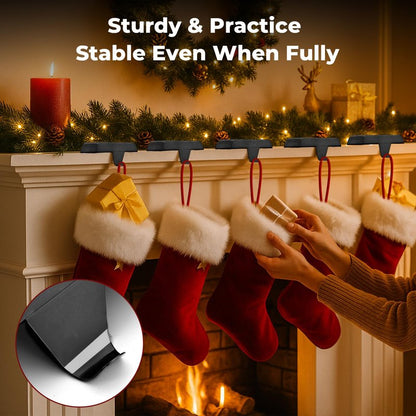 Btanadi Stocking Holders for Mantle Set of 6, Metal Christmas Stocking Holder, Weighted Stocking Hangers with Non-Slip Protective Pad, Mantle Garland Hanger for TV Stand | Staircase | Dresser