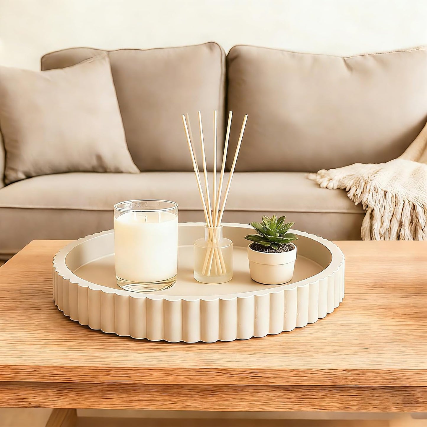 HUGZNLFEI Round Decorative Tray for Coffee Table Decor - Resin Modern Table Centerpieces Decorative Trays for Kitchen