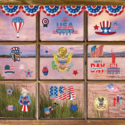 Independence Day Decoration Stickers, 9 Sheets 4th of July Flag Window Cling Decals for Home Office Party Supplies