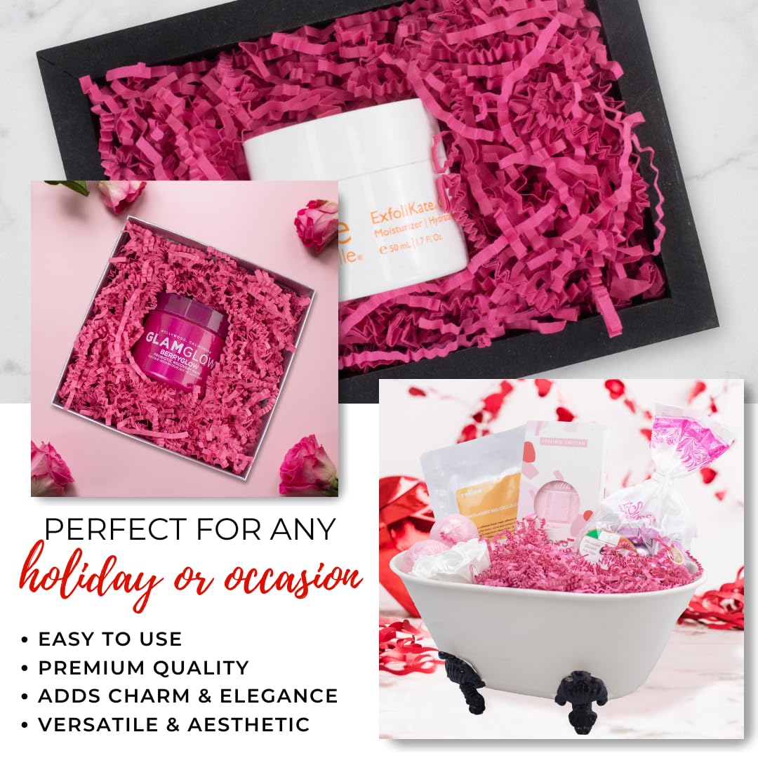 MagicWater Crinkle Cut Paper for Gift Baskets - 1LB - Pink - Perfect for Shredded Paper Filler, Basket Filler, Gift Boxes, Bridesmaid Gifts, Halloween Stuffers & More – Ideal for All Occasions
