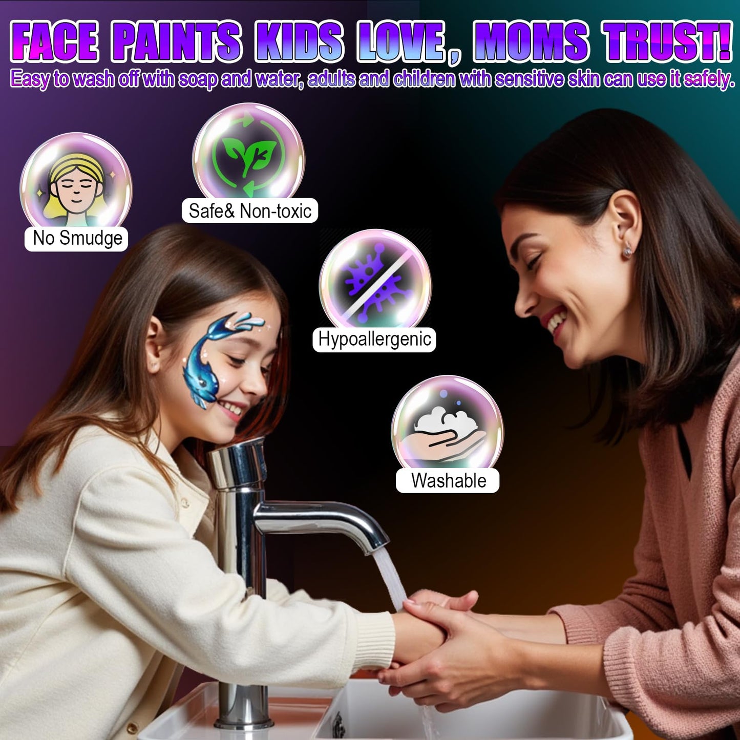 Fenmay Face Painting Kit for Kids, Non-Toxic and Hypoallergenic Face Paint Makeup Kit| with Stencils, Book, Easy to Use and Safe for Kids, Fun for Halloween, Birthday Party, School Event