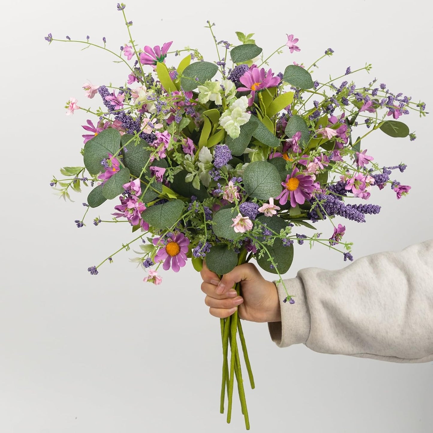 YUGALI 6 20" Pcs Artificial Plants Daisy Flowers Branches for Vase Faux Silk Spring Greenery Stems with Eucalyptus