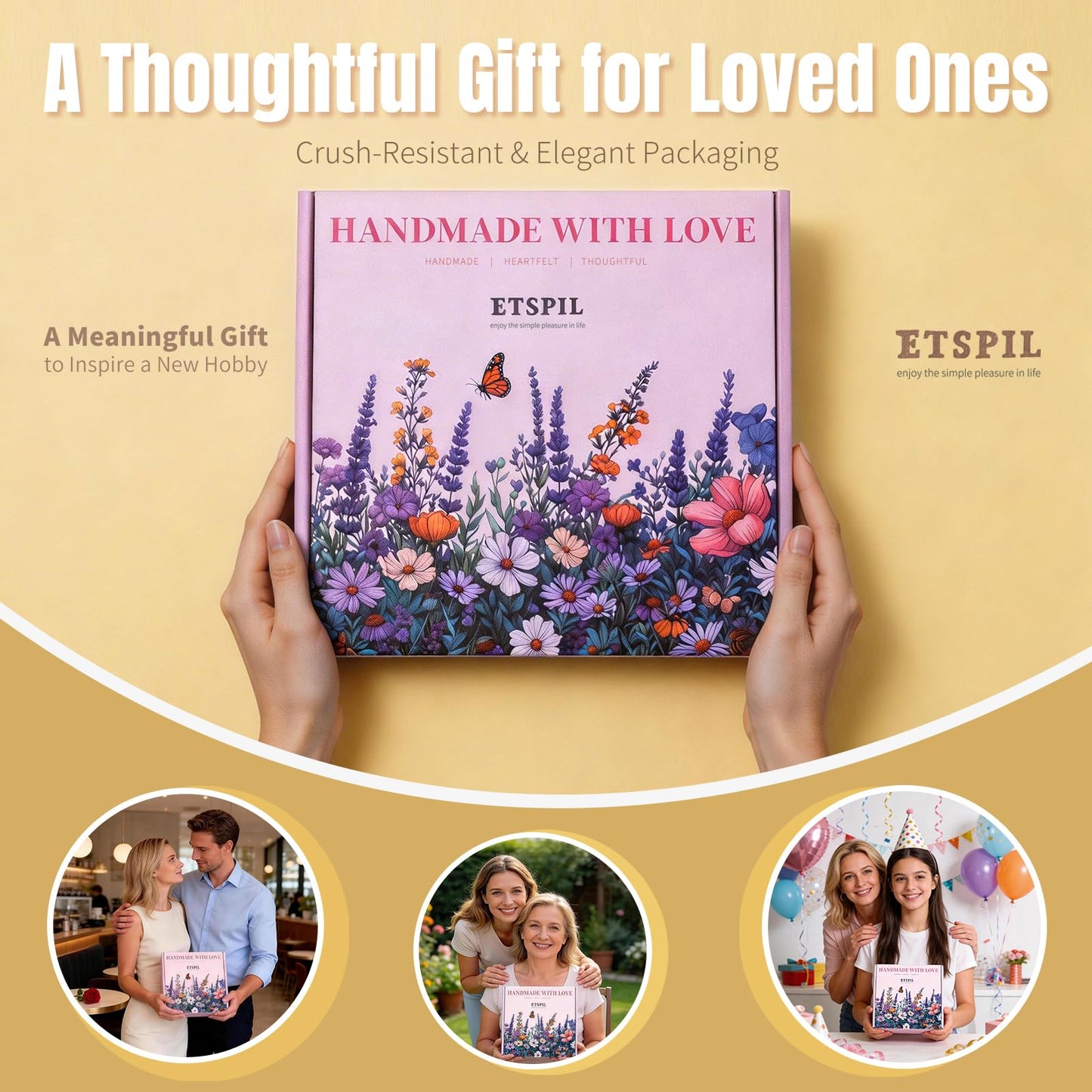 ETSPIL Embroidery Kit for Beginners, Magnetic Needle Minder & 4K Video Tutorials, Pre-Printed Floral Patterns, Bound Guide, Relaxing Screen-Free Craft for Women at Home