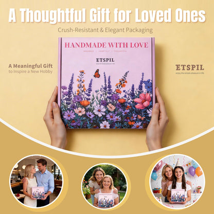 ETSPIL Embroidery Kit for Beginners, Magnetic Needle Minder & 4K Video Tutorials, Pre-Printed Floral Patterns, Bound Guide, Relaxing Screen-Free Craft for Women at Home