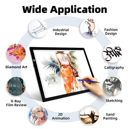 RTjoy A3 Slim LED Light Tracing Box Pad, Adjustable USB Powered Copy Board LED Tablet for Tattoo Transferring,DIY Drawing,Diamond Art,Sketching,Weeding Vinyl Craft