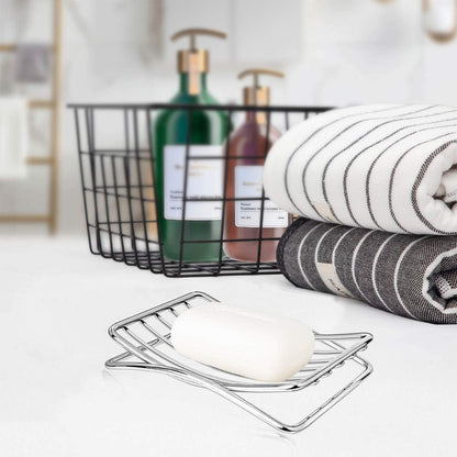 Stainless Steel Soap Dish - Self-draining Bar Soap Holder for Shower & Bathroom, Easy Cleaning Quick Dry with White