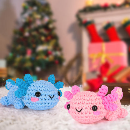 Crochetta Crochet Kit for Beginners, Beginner Crochet Starter Kit w Step-by-Step Video Tutorials, Learn to Crochet Kits for Adults Women Men, DIY Knitting Supplies, Axolotls (Blue and Pink)
