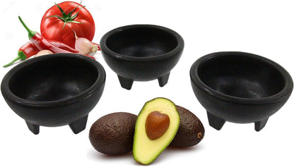 Enqargo Black 3-Legged Plastic Molcajete Salsa Bowls - 11 oz, 2 Pack for Dips and Sauces