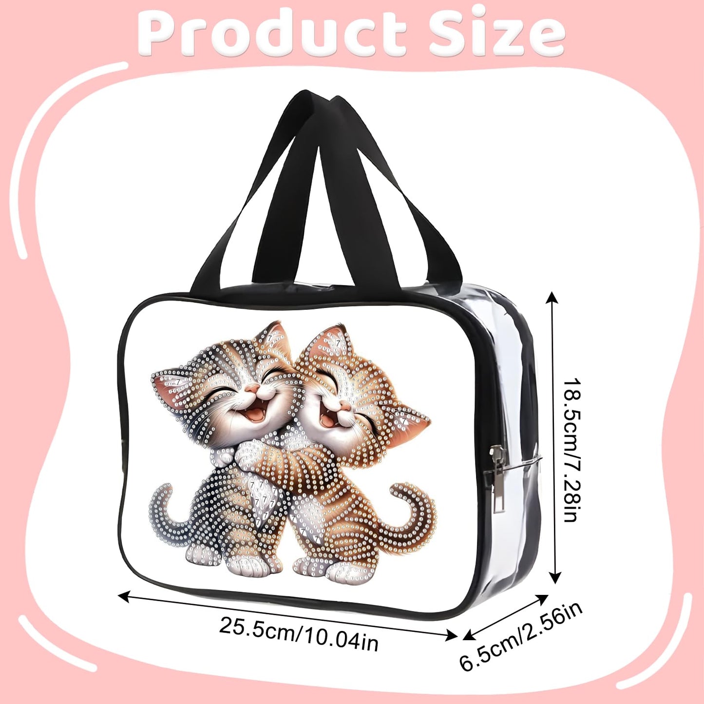 DIY diamond painting makeup bag kit, cheerful cat pattern sequined makeup storage bag with zipper, portable travel toiletries bag, as a handmade creative gift