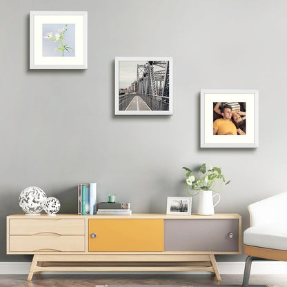 Frametory 12x12 White Picture Frame, Display Pictures 8x8 with Mat or 12 by 12 Without Mat, Square Wall Frame for Print and Diamond Painting - Wide Molding (12x12, White)