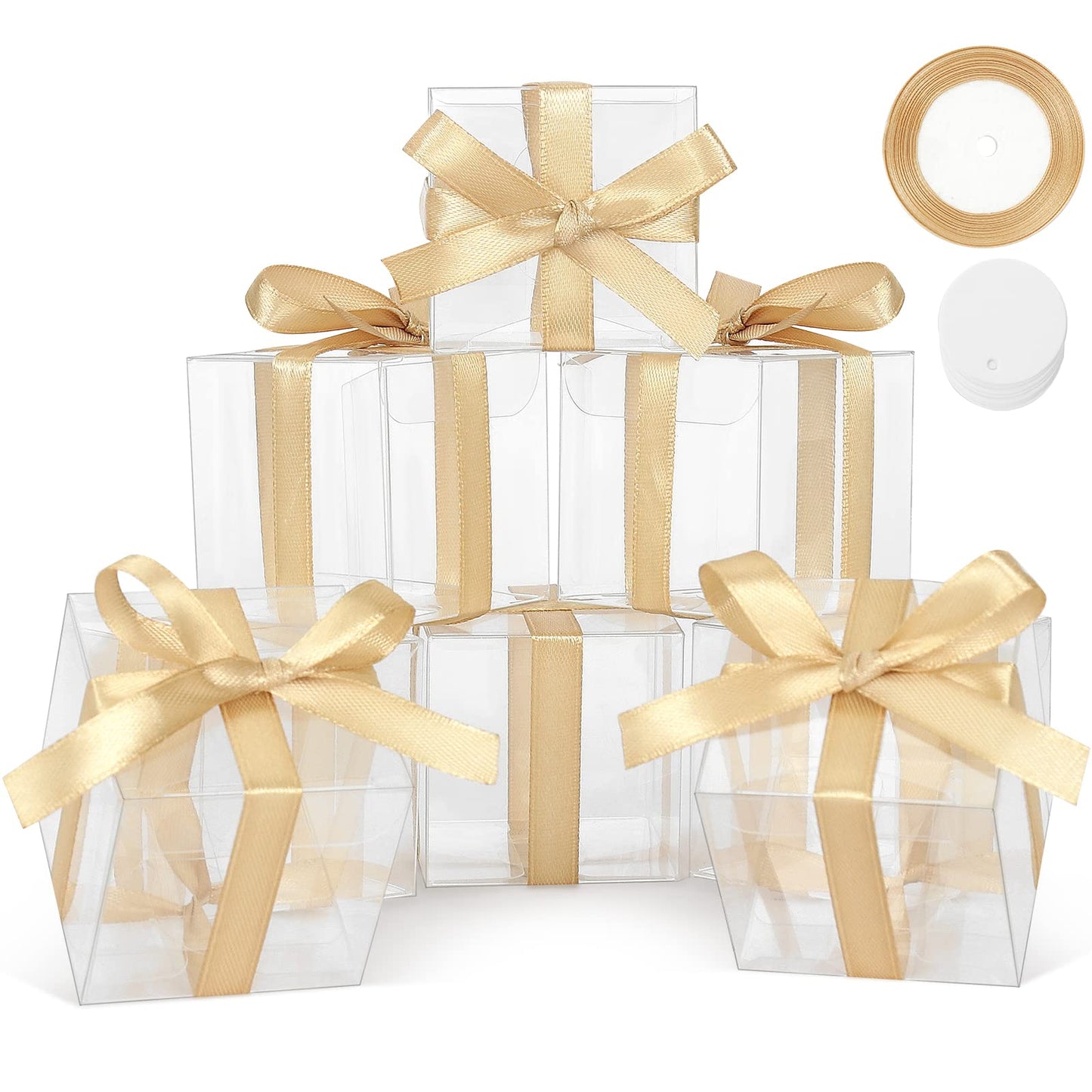 COTOPHER 60 Pcs Clear Favor Boxes, 1.5x1.5x1.5 Inch Single Chocolate Truffle Box, Plastic Mini Cube for Wedding Favors, Baby Shower, Small Gifts