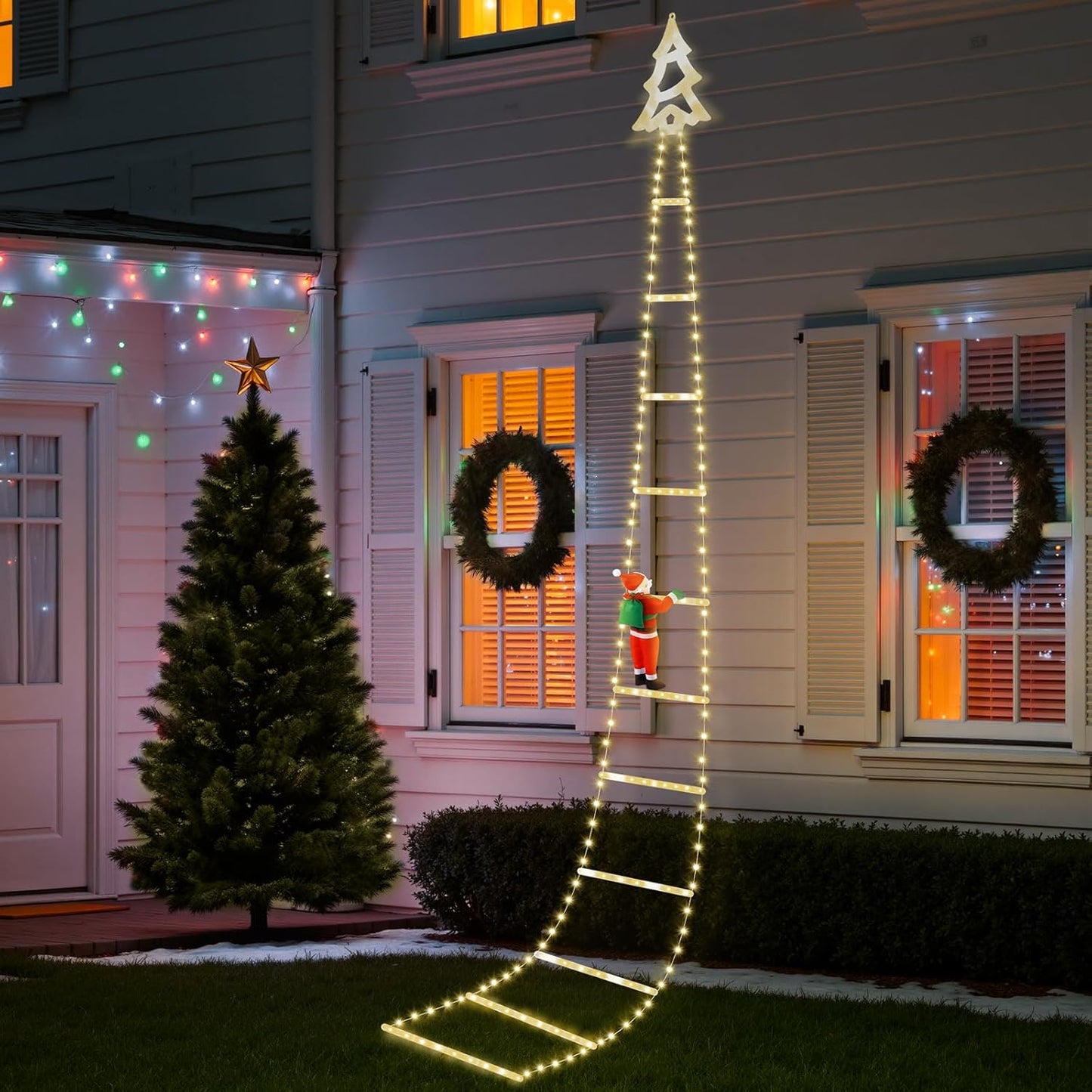 248 8 6H Christmas Ladder Lights with Santa Claus, LED Rope Ladder Light, Lighting Modes & Timer, Waterproof Xmas