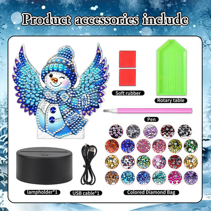 JBTM24 Diamond Art Night Light, Diamond Painting Desktop Ornaments for Adults, Gem Art Touch Lamp for Living Room Bedrooms, Desktop Bedside Luminous Ornaments Decorate (Snowman)