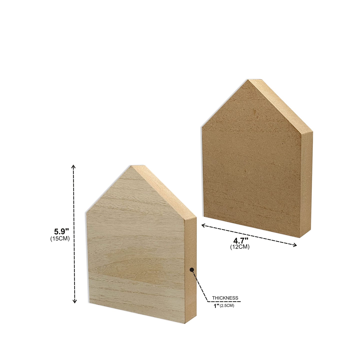 6 Inch 4 Pieces Unfinished Wooden House Shaped Blocks for Crafts Blank Wood House Freestanding Mother's Day Memorial Sign，1 Inch Thick MDF