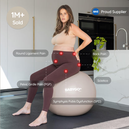 BABYGO Birthing Ball - Pregnancy Yoga Labor & Exercise Ball & Book Set Trimester Targeting, Maternity Physio, Birth & Recovery Plan Included Anti Burst Eco Friendly