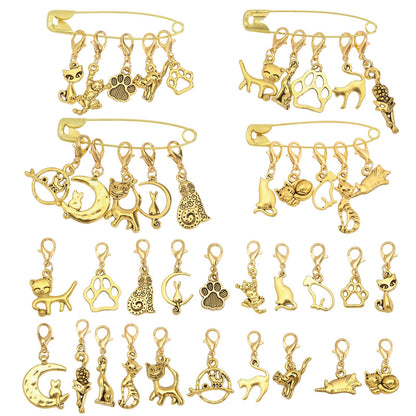 CONCHLERY 60 Pcs Cat Stitch Markers Charm Cat Crochet Markers Alloy Stitch Marker Planner Charms for Knitting Crocheting Quilting Weaving Jewelry Making Supplies, Gold