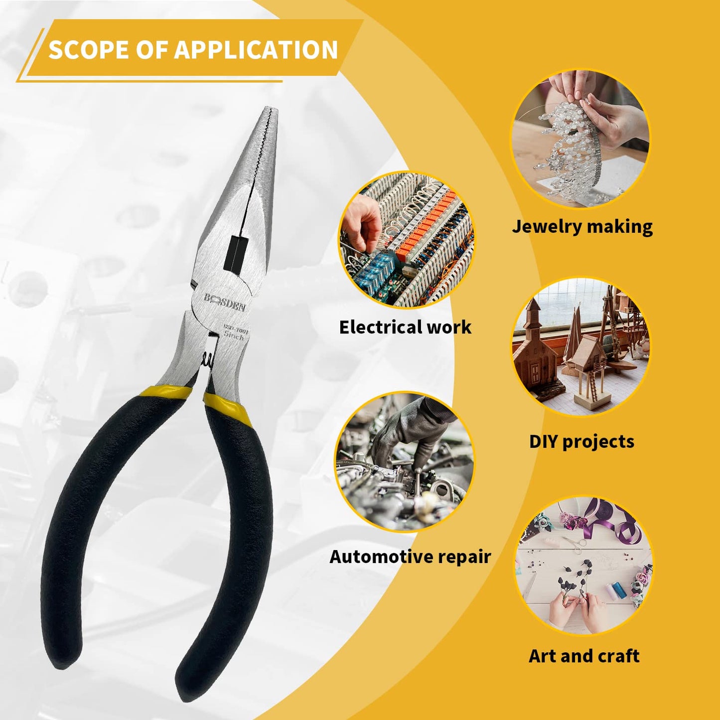 BOOSDEN 5 Pack Mini Precision Pliers Set, Small Needle Nose Pliers with Wire Cutter, Black