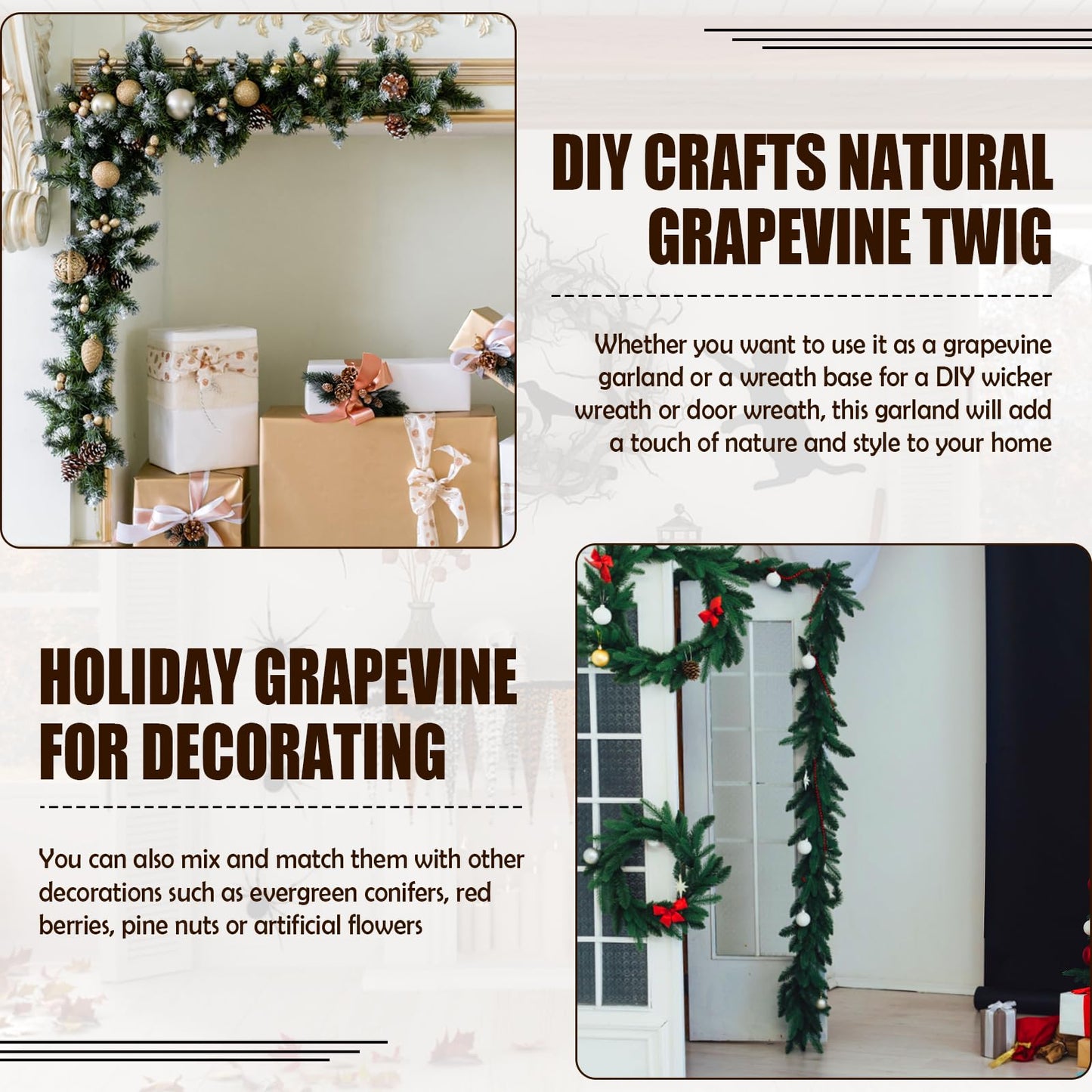 Temfmy Natural Grapevine Garland 6 FT - DIY Crafts Grapevine Vine Twig Wreath Making Supplies for Decors - 2 Pack