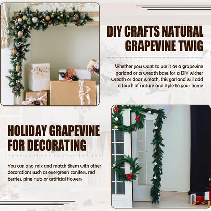 Temfmy Natural Grapevine Garland 6 FT - DIY Crafts Grapevine Vine Twig Wreath Making Supplies for Decors - 2 Pack