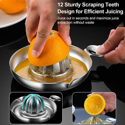 ZIGNTY Lemon Squeezer Stainless Steel, Heavy Duty Manual Hand Juicer, Premium Citrus Reamer Juicer Rotation, Lime Orange Fruit Squeezer, 200ML Container 2 Pour Spouts, Dishwasher Safe（5-Year Warranty）