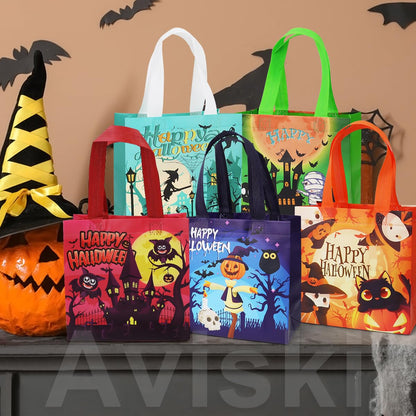 Aviski 24PCS Halloween Small Trick or Treat Bags, 7.9"×7.9"×3.15", Non-Woven Gift Tote Bags with Handles for Gifts Wrapping, Party Supplies