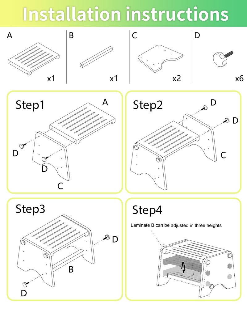 9" Wooden Step Stool for Kids Adults Elderly - 200Lbs Capacity Natural Pine
