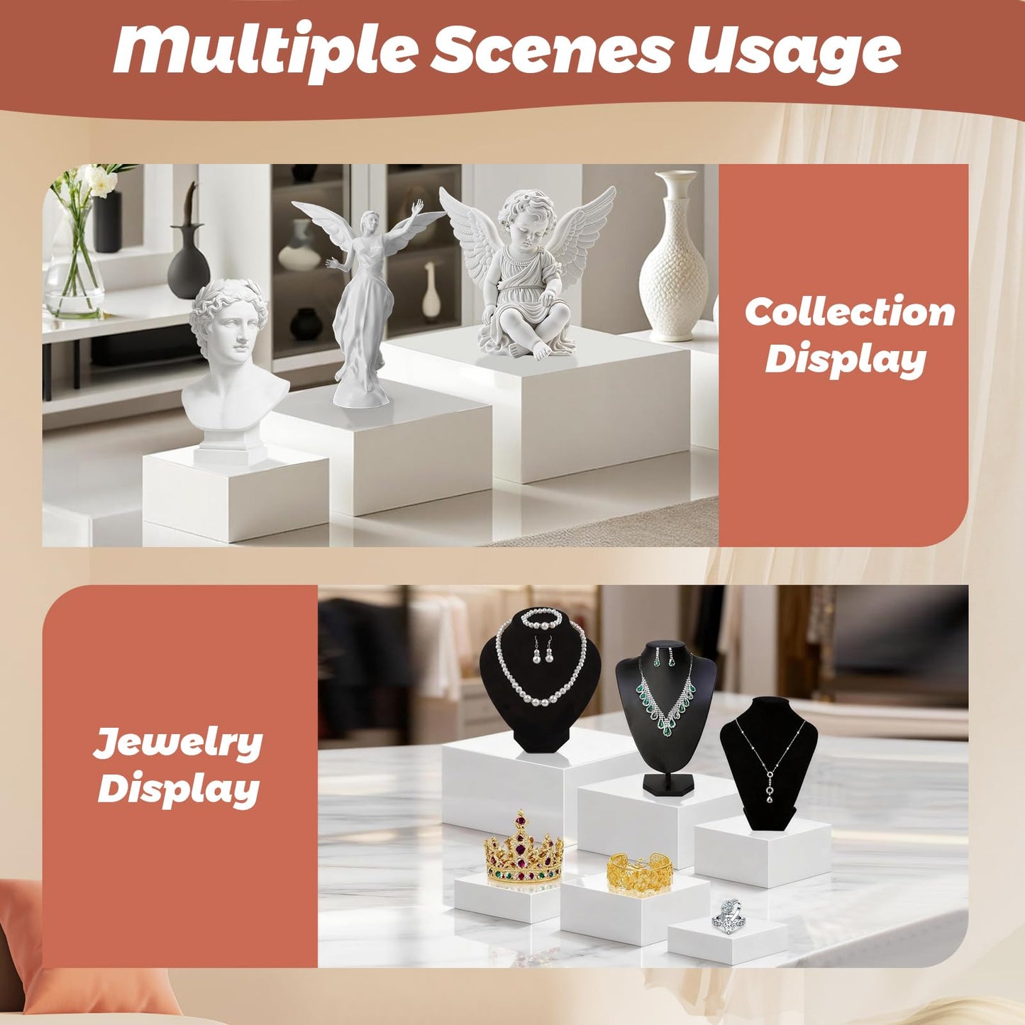 6Pcs Buffet Risers with Mini Sign and Maker, Acrylic Food Risers for Buffet Table, White Food Display Stands for Party, Collectibles Jewelry Display Stand, Acrylic Boxes Nesting Risers(10",9",8",7",6",5")
