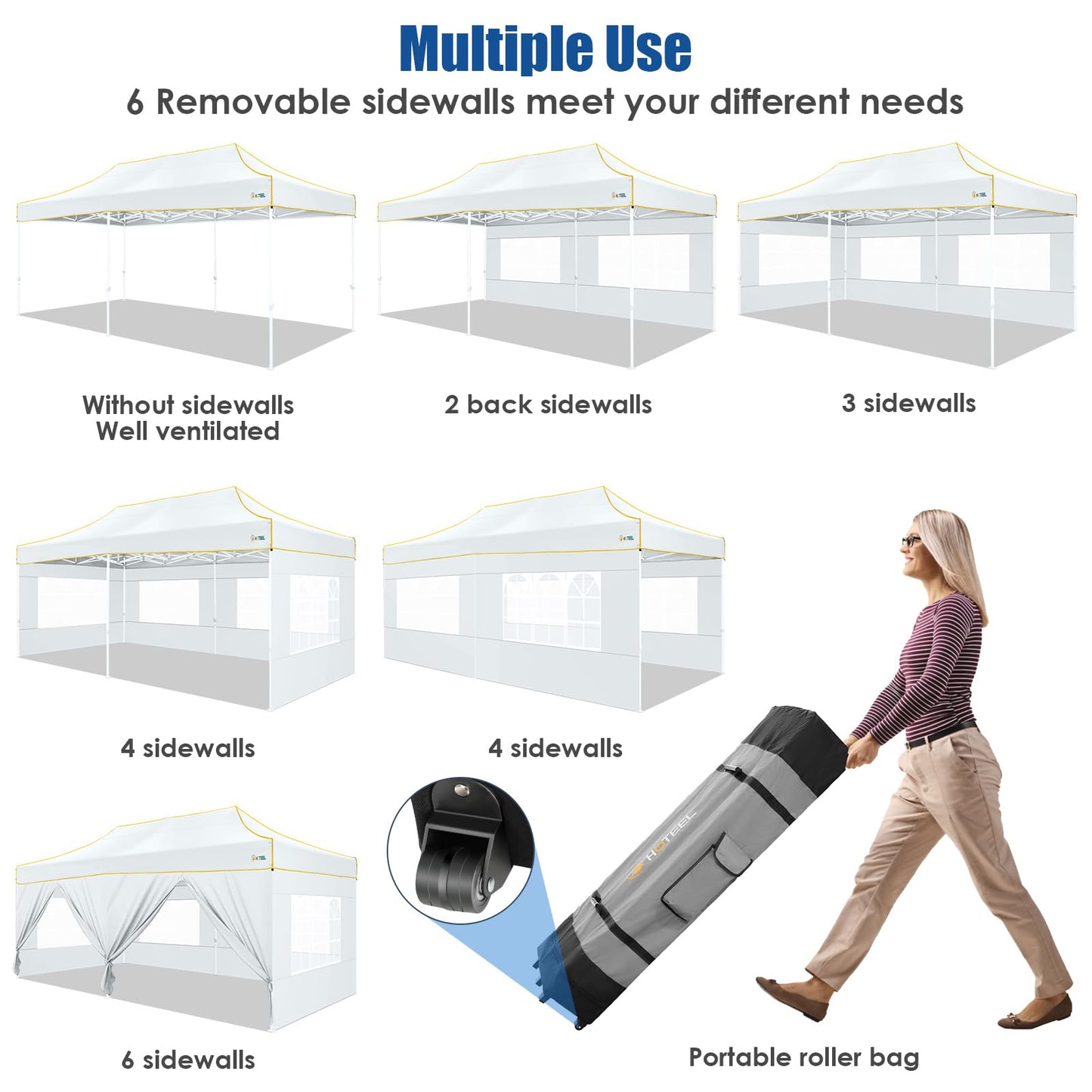 HOTEEL 10x20 Heavy Duty Pop up Canopy Tent with 6 Sidewalls, Easy Setup Outdoor Commercial Instant Gazebo for Parties Wedding Event, with Roller Bag & Sand Bags, White(Hexagonal Frame)