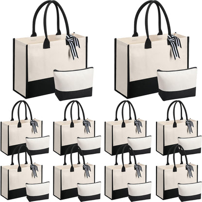 Sanwuta 20 PCS Canvas Tote Bag with Inner Zipper Pockets and Makeup Bag Bulk Christmas Birthday Teacher Appreciation Gifts for Women Bridesmaid Mother