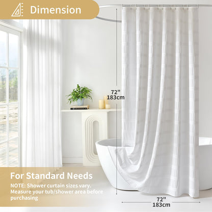 Lameirose White Shower Curtain Fabric, White Textured Shower Curtain Boho Cotton Blend Striped Waffle Shower Curtains for Bathroom 72 x 72
