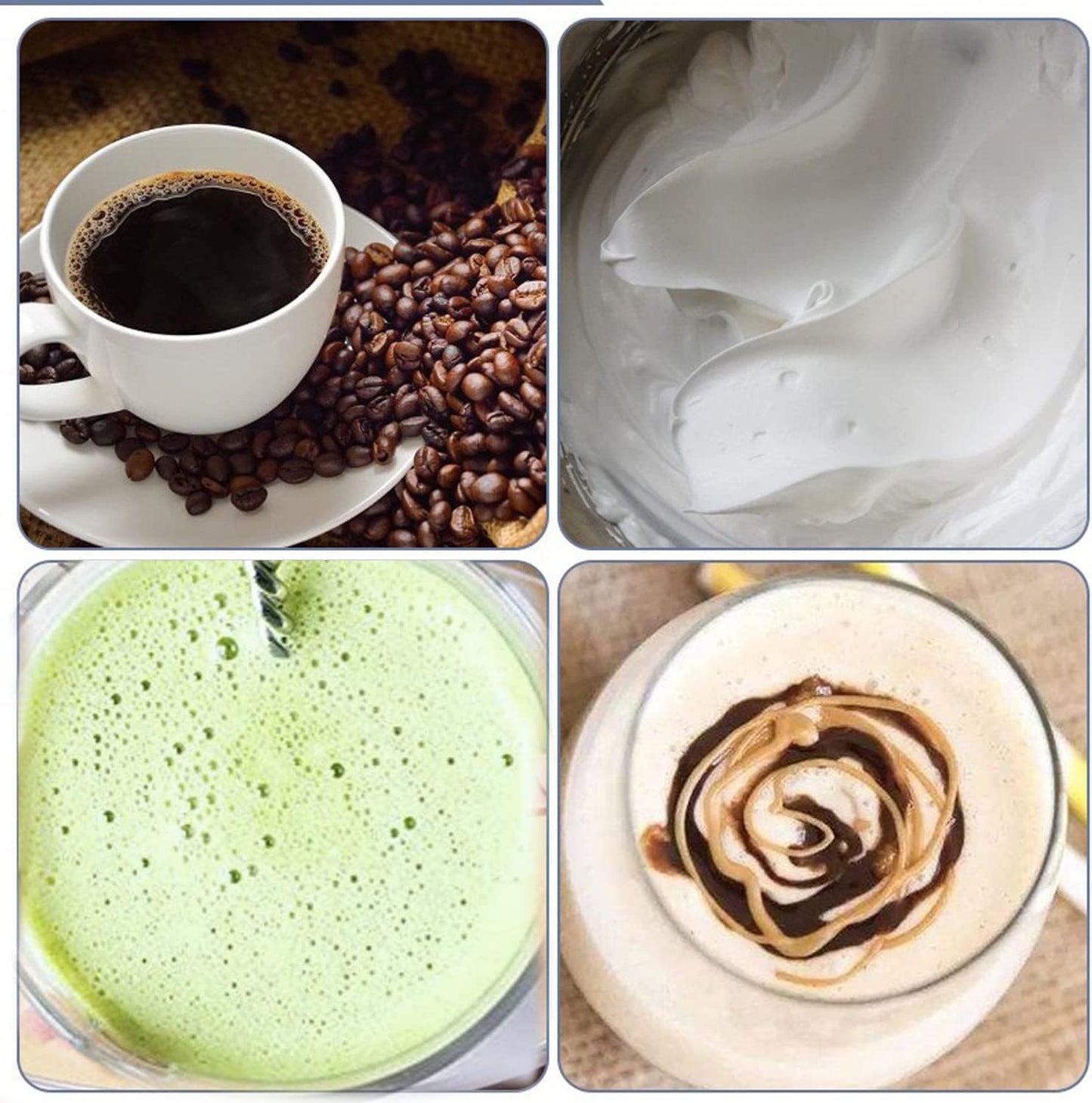 Electric Milk Frother Handheld with Stainless Steel Stand, Portable Foam Maker for Coffee, Latte, Cappuccino, Hot