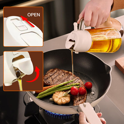 YRRAMATE 16oz/470ml Glass Olive Oil Sprayer for Cooking with Stickers, 2 in 1 Oil Dispenser for Kitchen Gadgets, Food Grade Premium Spray Bottle for Salad, Frying, BBQ (Creamy White)